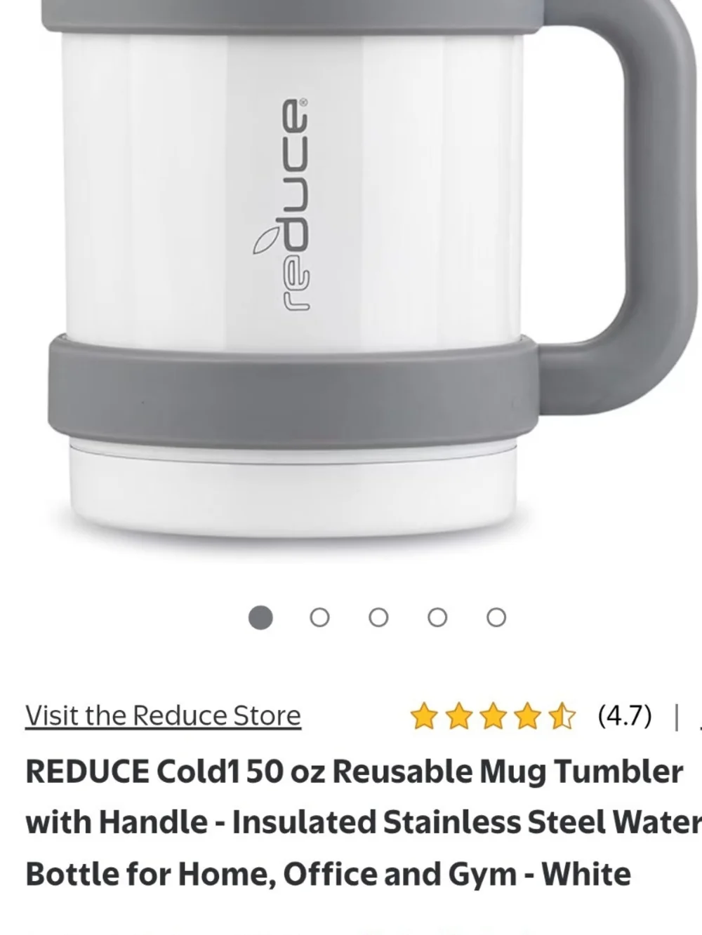 Reduce White & Gray Insulated Reusable Mug Tumbler with Handle